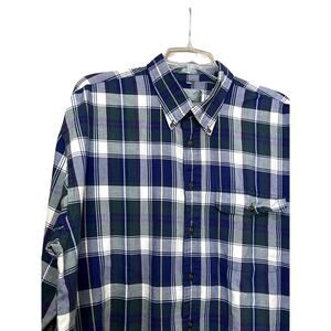 VTG Lord & Taylor Kensington Cotton Twill Long Sleeve Blue Green Plaid XL Shirt